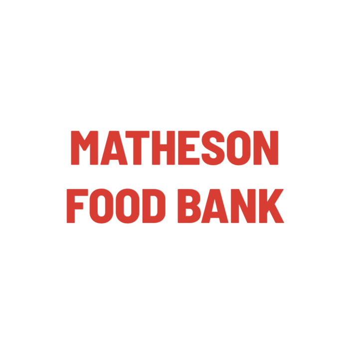 Timmins Care Text reading "Matheson Food Bank" in bold red letters on a white background. Cochrane District Social Services Administration Board