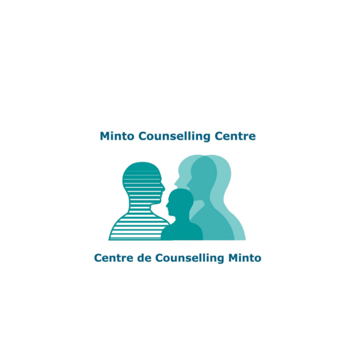 Timmins Care A logo with silhouettes of three people in teal shades, with the text "Minto Counselling Centre / Centre de Counselling Minto" above and below the figures. Cochrane District Social Services Administration Board