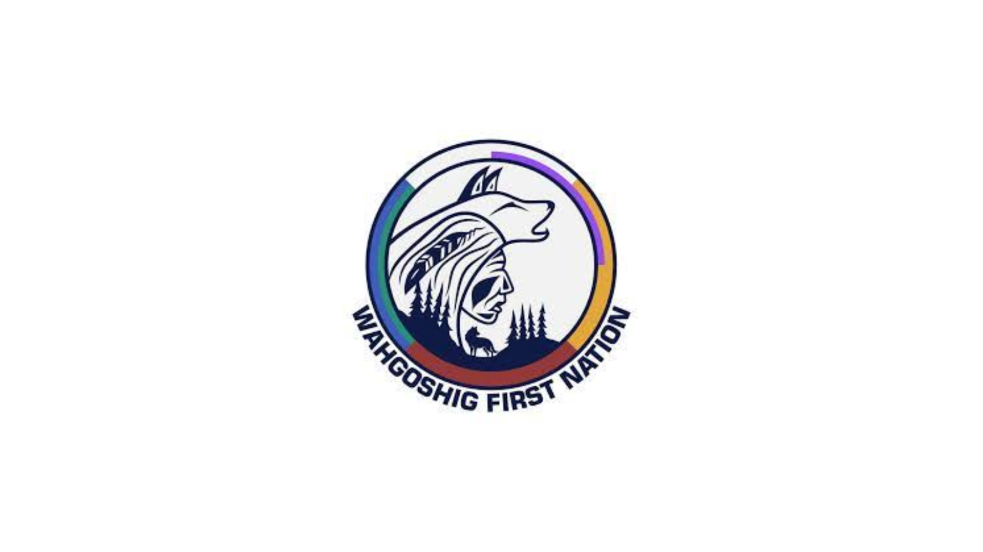 Timmins Care Logo of Wahgoshig First Nation featuring an artistic depiction of a bear's head above a traditional indigenous figure, encircled by a multi-colored border. Cochrane District Social Services Administration Board